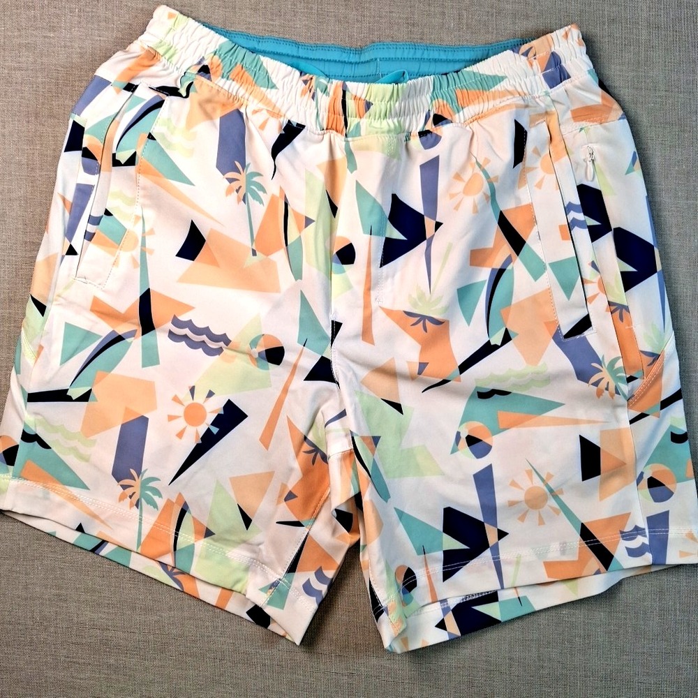 Birddogs Athletic Shorts Mens Medium Multicolor Geometric Palm Tree Beach Print